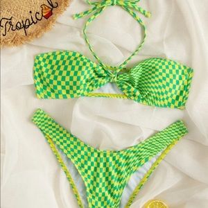 Shein Green Checkered Bikini Set